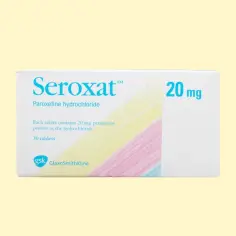 Opakowanie leku Seroxat 20 mg, zawierające 30 tabletek paroksetyny.