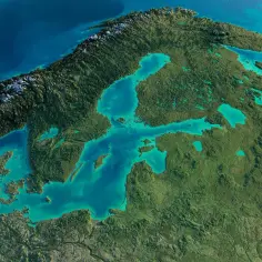 Widok satelitarny Skandynawii i okolic. Czy Bałtyk to ocean? To morze, połączone z oceanem Atlantyckim.