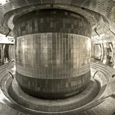 Wnętrze tokamaka, gdzie Chiny tworzą swoje sztuczne słońce. Metalowe panele tworzą toroidalną komorę.