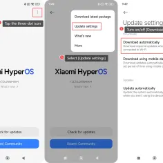 Ekran aktualizacji Xiaomi HyperOS. Włączono automatyczne pobieranie aktualizacji przez Wi-Fi.