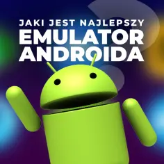 Jaki jest najlepszy emulator androida? Zielony robot Androida na tle kolorowych, rozmytych świateł.