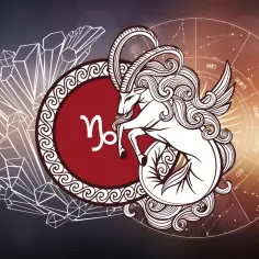 Symbol Koziorożca, znaku zodiaku 11 stycznia, z mitycznym stworzeniem i kołem zodiaku.