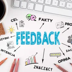 Jak udzielać negatywnego feedbacku, by nie demotywować podwładnego? Schemat "FEEDBACK" z elementami: cel, fakty, proces, zachowanie, opinia, znaczący, szybki, intencja.
