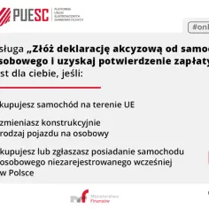 Złóż deklarację akcyzową od samochodu online. Dotyczy zakupu auta w UE, zmian konstrukcyjnych lub zgłoszenia auta niezarejestrowanego. Sprawdź na puesc.gov.pl.