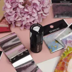 Klej do folii Semilac i różne wzory folii transferowych. Mam nadzieję, że folia transferowa nie chce się odbić, bo mam tyle pięknych wzorów!