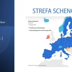Mapa Europy pokazuje strefę Schengen. Grecja, jako kraj UE, jest w strefie Schengen, co widać na mapie.
