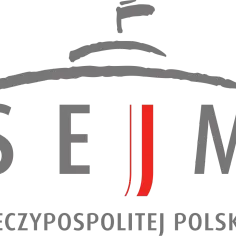 Logo Sejmu Rzeczypospolitej Polskiej z napisem "SEJM" i stylizowanym budynkiem.