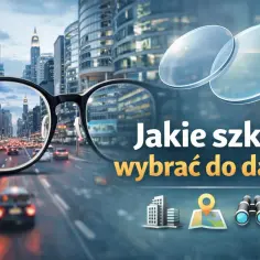 Okulary do dali poprawiają ostrość widzenia odległych obiektów, jak widać na tle miasta.