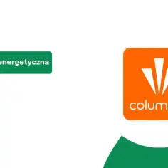 Zielony prostokąt z napisem "branża OZE i energetyczna" obok pomarańczowego logo Columbus. Sprawdź Columbus Energy opinie.