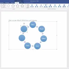 Jak zrobic schemat w Word: dodawanie kształtów i tworzenie cyklicznego diagramu z nazwami zwierząt.