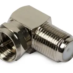 Metalowy wtyk F kątowy, idealny do połączeń pod kątem 90 stopni, zapewniający solidne połączenie antenowe.