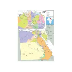Mapa polityczna Egiptu. Zobacz, z kim graniczy Egipt: Izrael, Sudan, Libia, a także Morze Śródziemne i Morze Czerwone.