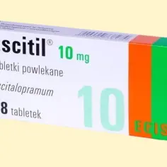 Opakowanie leku Escitil 10 mg, 28 tabletek. Pierwsze dni kuracji mogą być trudne, ale warto być cierpliwym.