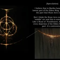 Złoty symbol Elden Ring, z postacią wiszącą na dolnym łuku, sugerującą runę śmierci.