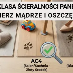 Panele o różnej klasie ścieralności: AC3 (kapcie), AC4 (ślad łapy), AC5 (brudne buty). Wybierz mądrze klasę ścieralności paneli!