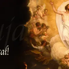 Chrystus zmartwychwstał! Wniebowstąpienie Jezusa otoczonego przez anioły, symbolizujące triumf i nadzieję.