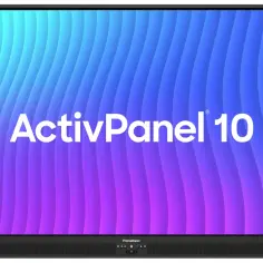 Duży monitor ActivPanel 10 z kolorowym tłem. Chcesz wiedzieć, jak sprawdzić, jaki masz monitor? Ten ekran może być odpowiedzią.