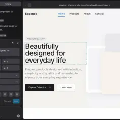 Aplikacja AI pomaga edytować tekst na stronie, zmieniając nagłówek "Beautifully designed for everyday life" i jego styl.