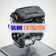Silnik 1.8 TSI/TFSI Volkswagena, prezentowany na wystawie technicznej, gotowy do montażu.