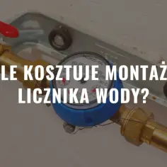 Zbliżenie na wodomierz z mosiężnymi złączkami i czerwoną dźwignią zaworu.