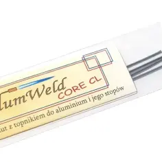 Trzy druty do lutowania aluminium z topnikiem AlumWeld CORE CL w opakowaniu.