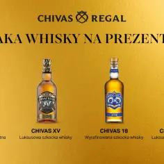 Cztery butelki Chivas Regal: 12, XV, 18 i Ultis XX. Idealne propozycje na dobre whisky na prezent.