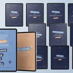 Zestaw materiałów do kupna mieszkania: przewodnik "Jak kupić swoje pierwsze mieszkanie", workbook z bonusami, checklisty i wzory dokumentów.