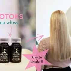 Dwie buteleczki serum "Botoks na włosy" i efekt na długich, blond włosach. Zastanawiasz się, gdzie można kupić botox na włosy?