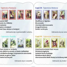 Tajemnice różańca środa: Chwalebne - Zmartwychwstanie, Wniebowstąpienie, Zesłanie Ducha Świętego, Wniebowzięcie Maryi, Ukoronowanie Matki Bożej.