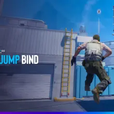 Gracz CS2 wykonuje skok z użyciem jumpthrow bind, by rzucić granat.