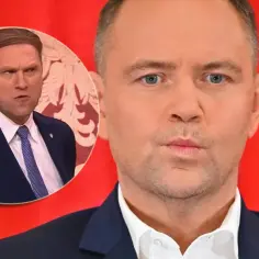 Mężczyzna w garniturze, obok jego wizerunek w okręgu. Czy to parodia, co to za sytuacja?