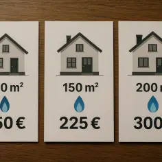 Przykładowa cena gazu do ogrzewania domu: 100 m² za 150 €, 150 m² za 225 €, 200 m² za 300 €.
