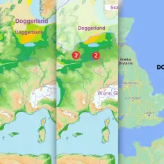 Mapy pokazują, że Holandia ma dostęp do morza, a Doggerland to dawne lądowe połączenie między Wielką Brytanią a Europą.