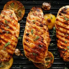 Soczyste piersi z kurczaka z grilla, z grillowanymi cytrynami i czosnkami. Idealny sposób, jak przyrządzić pierś z kurczaka na grilla.