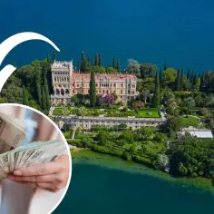 Wyspa z pałacem i ogrodami, obok dłoń licząca banknoty 100 zł. Czy to najdroższy dom w Polsce?