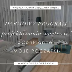 Darmowy program do projektowania wnętrz w 3D - pConPlanner. Wizualizacja sypialni i salonu.