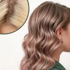 Widoczne odrosty na blond włosach, kontrastujące z różowymi pasemkami na długich, falowanych włosach kobiety.