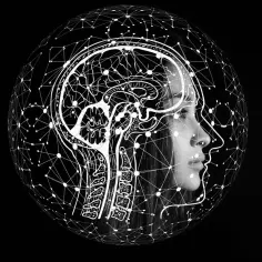 Profil kobiety z rysunkiem mózgu i siecią neuronową. Obraz symbolizuje myślenie, inteligencję i sposób, w jaki neurotypowy umysł przetwarza informacje.