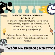Biegacz, naukowiec i piłkarz ilustrują wzór na energię kinetyczną. Szybkość nadaje przedmiotom moc!