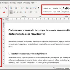 Wybierz styl "Nagłówek 1" z panelu Style, aby prawidłowo sformatować nagłówek i zacząć tworzyć akapit w Wordzie.