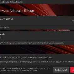 Instalator AMD Software: Adrenalin Edition dla karty AMD Radeon™ 9070 XT, z opcją AI Bundle.