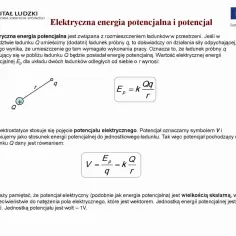 Wzór na energię potencjalną dwóch ładunków: Ep = kQq/r. Obrazek pokazuje układ ładunków Q i q.