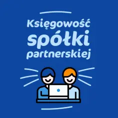 Dwie postacie pracują przy laptopie, symbolizując księgowość spółki partnerskiej.