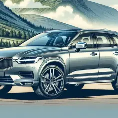 Srebrne Volvo XC60 na tle górskiego krajobrazu. Wiele osób chwali to auto, a jego opinie są bardzo pozytywne.