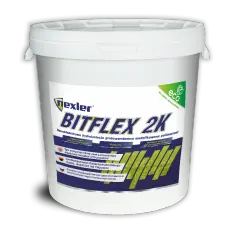 Wiadro z produktem Nexler BITFLEX 2K, dwuskładnikową hydroizolacją grubowarstwową modyfikowaną polimerami. Idealny do izolacji, izohan.