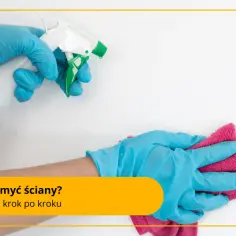 Rękawiczki i środek czyszczący w sprayu pomogą Ci dowiedzieć się, czym umyć ściany przed malowaniem.