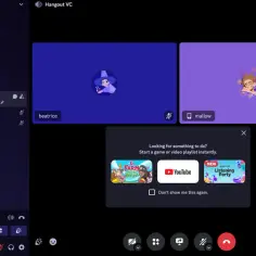 Discord w przeglądarce: beatrice i mallow rozmawiają na kanale głosowym "Hangout VC".