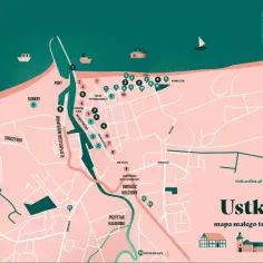 Ustka mapa atrakcji dla małego turysty. Zobacz port, plażę, bunkry i inne ciekawe miejsca.