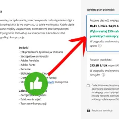 Cena Photoshopa: roczna płatność miesięczna 18,43 €/mies. z 25% rabatem przez 6 miesięcy.