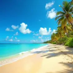 Rajska plaża z palmami i turkusową wodą. Idealne miejsce na wakacje, kiedy jechać? Dominikana zaprasza!